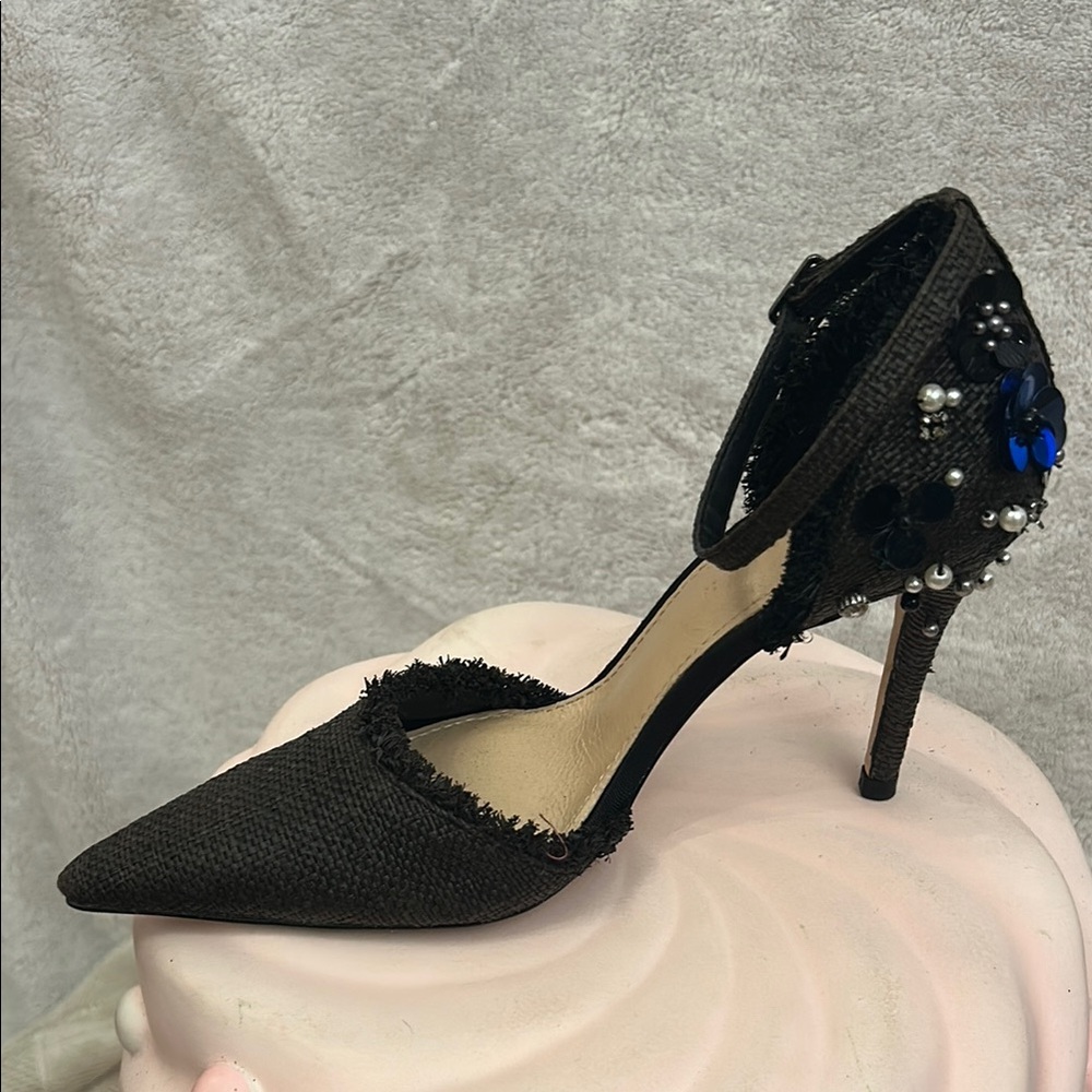 Zara Black and Blue Floral Stiletto Heels Size 7 - Picture 5 of 11
